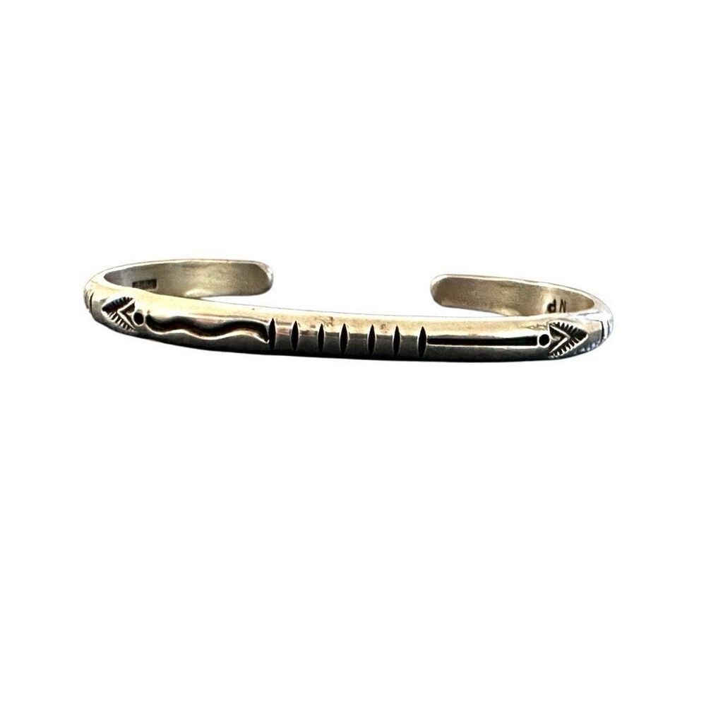 Neal Paquin Sterling Silver Stamped Cuff Bracelet - Native American Handmade